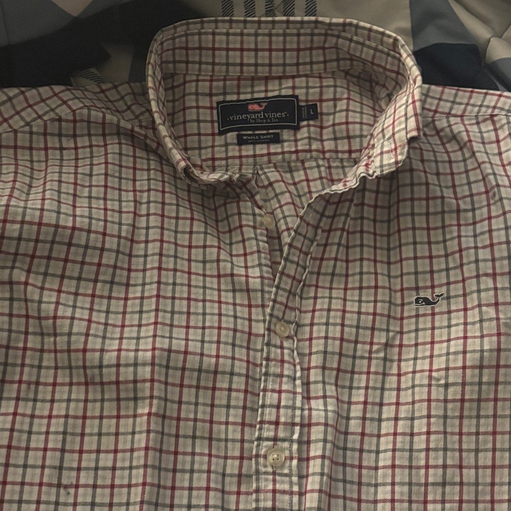 Vineyard Vines Men's White and Red Checkered Shirt